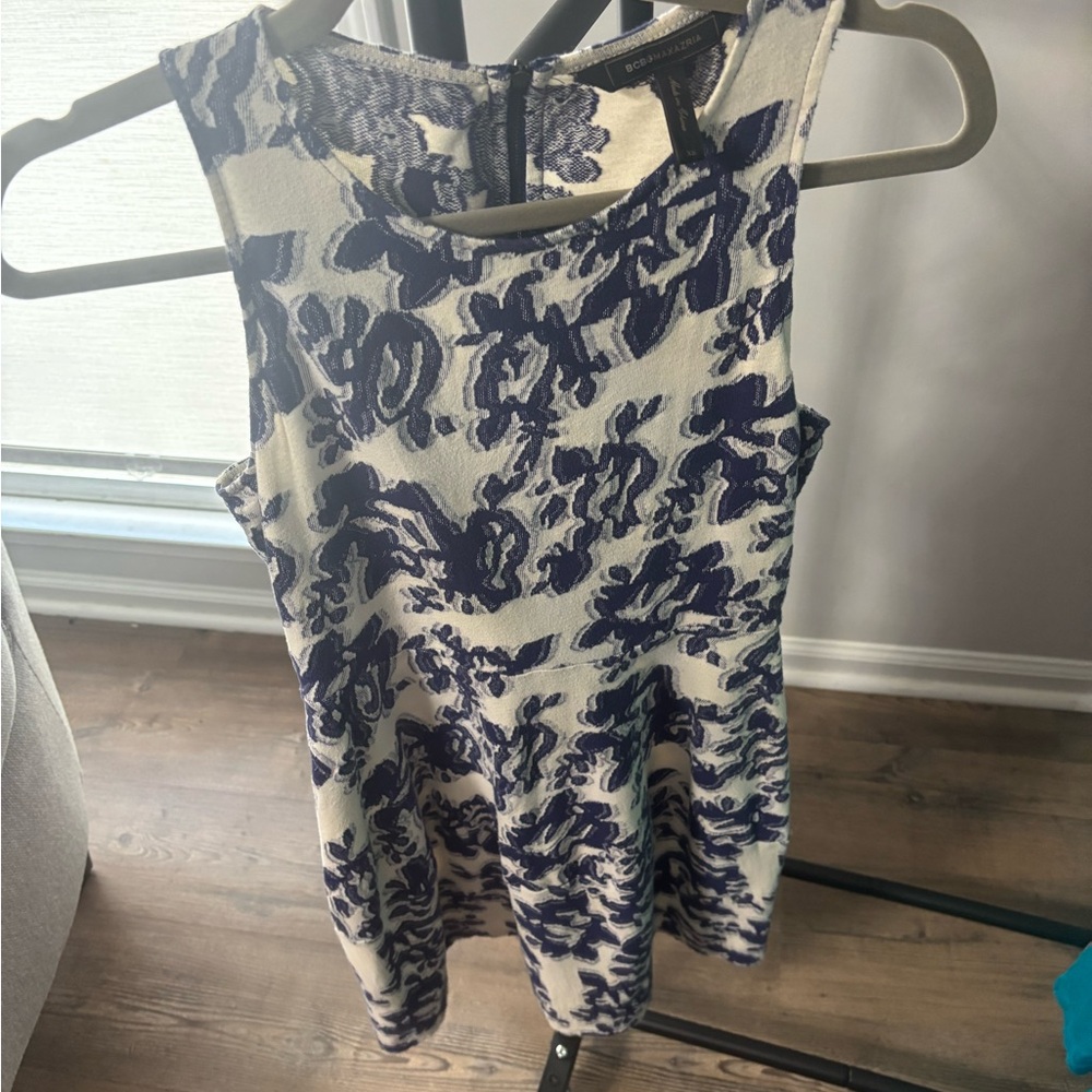 Floral Sleeveless dress- Blue and Cream